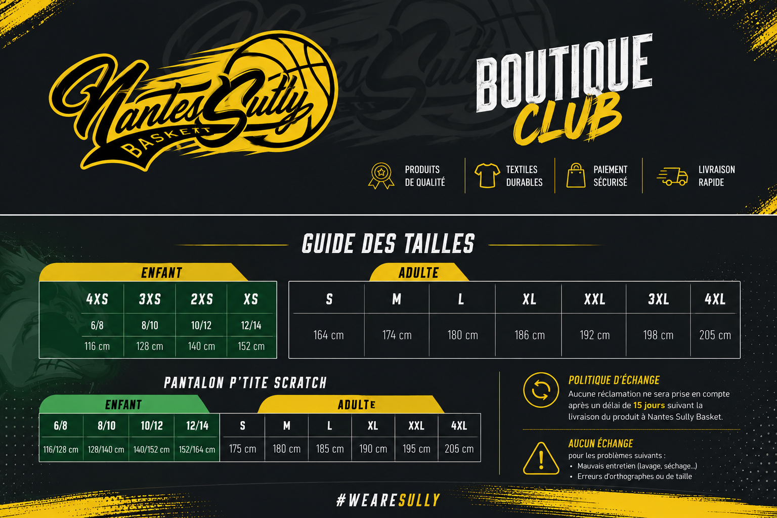 Guide des tailles Nantes Sully Basket